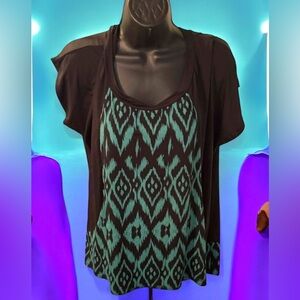 Stylish Black and Green Women's Top 1X 25in pit to pit